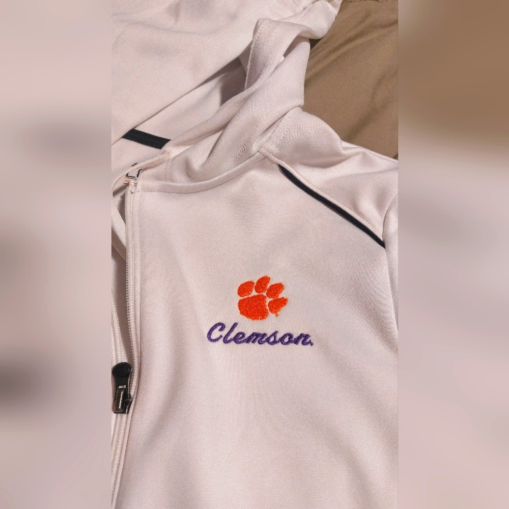 Zipped up Clemson hoodie